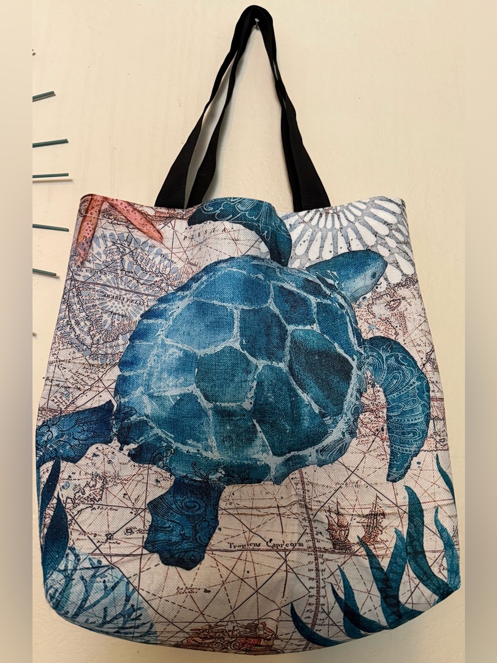 Blue Sea Turtle Canvas Tote Bag 15x16 inches